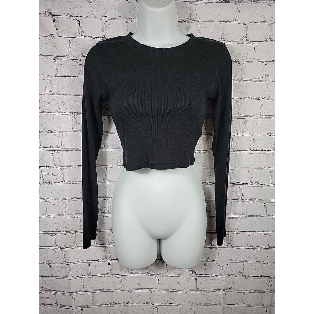 Womens Madewell Black Long Sleeve Cropped Basic T Shirt Size Med